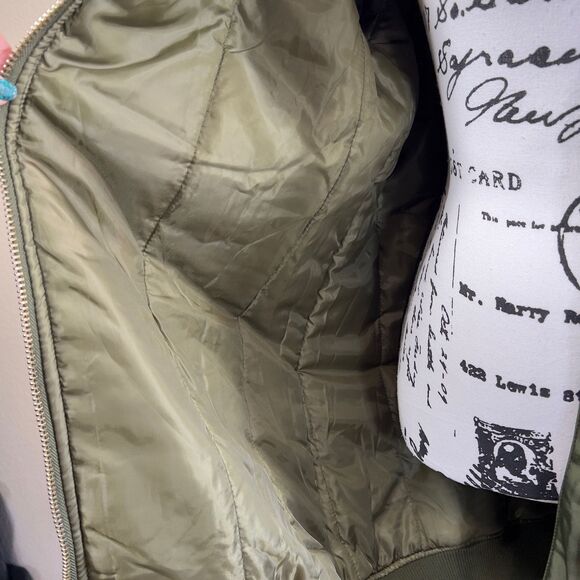 Wishlist women green long  zipper bomber  jacket  goth chic anime size L preppy - Picture 9 of 16